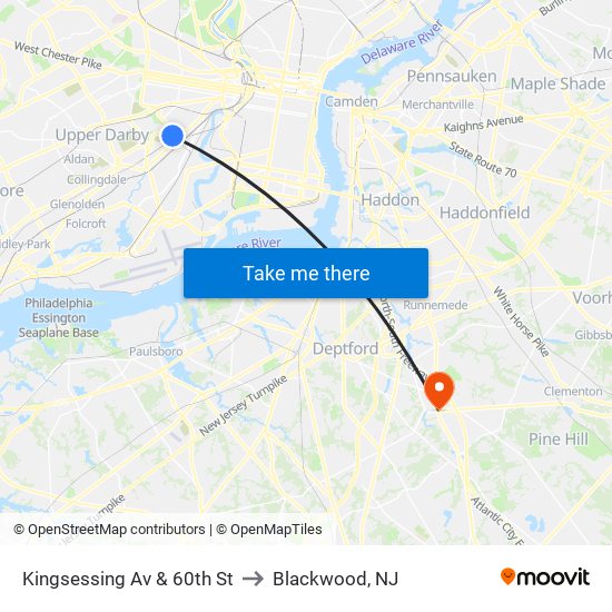 Kingsessing Av & 60th St to Blackwood, NJ map