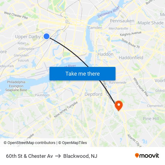 60th St & Chester Av to Blackwood, NJ map