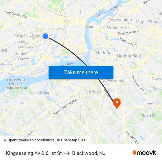 Kingsessing Av & 61st St to Blackwood, NJ map