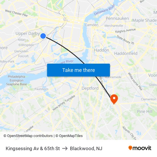 Kingsessing Av & 65th St to Blackwood, NJ map
