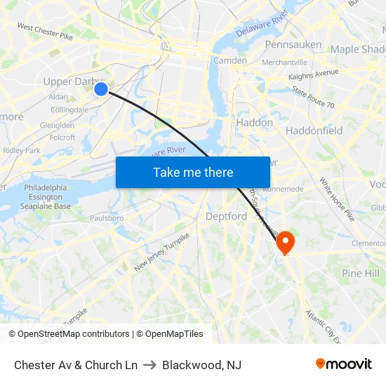 Chester Av & Church Ln to Blackwood, NJ map