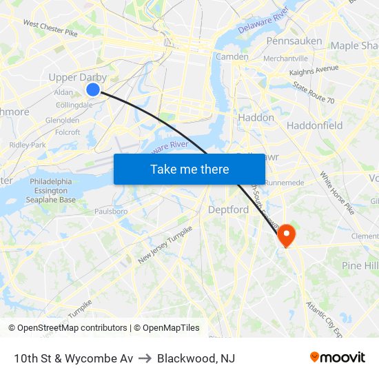 10th St & Wycombe Av to Blackwood, NJ map