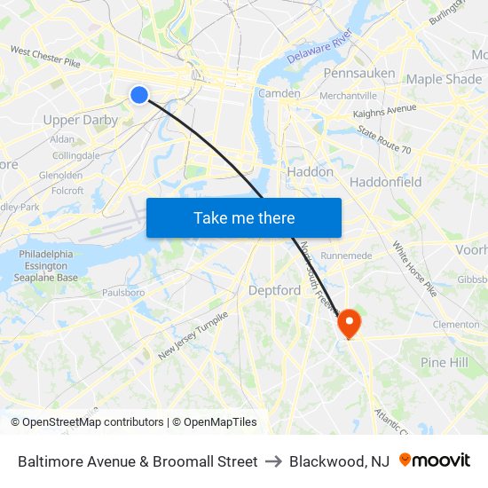 Baltimore Avenue & Broomall Street to Blackwood, NJ map