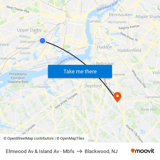 Elmwood Av & Island Av - Mbfs to Blackwood, NJ map