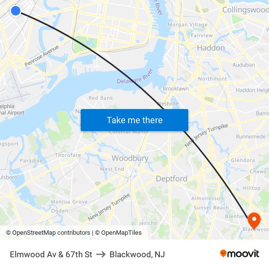 Elmwood Av & 67th St to Blackwood, NJ map