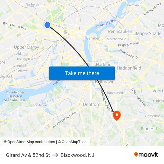 Girard Av & 52nd St to Blackwood, NJ map