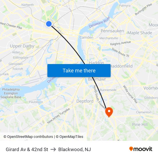 Girard Av & 42nd St to Blackwood, NJ map