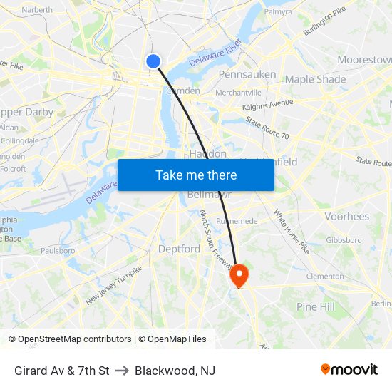 Girard Av & 7th St to Blackwood, NJ map