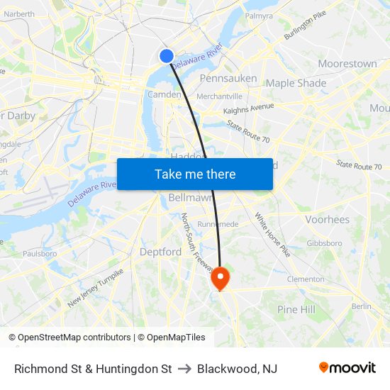 Richmond St & Huntingdon St to Blackwood, NJ map