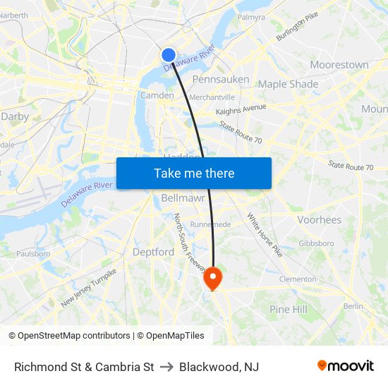 Richmond St & Cambria St to Blackwood, NJ map