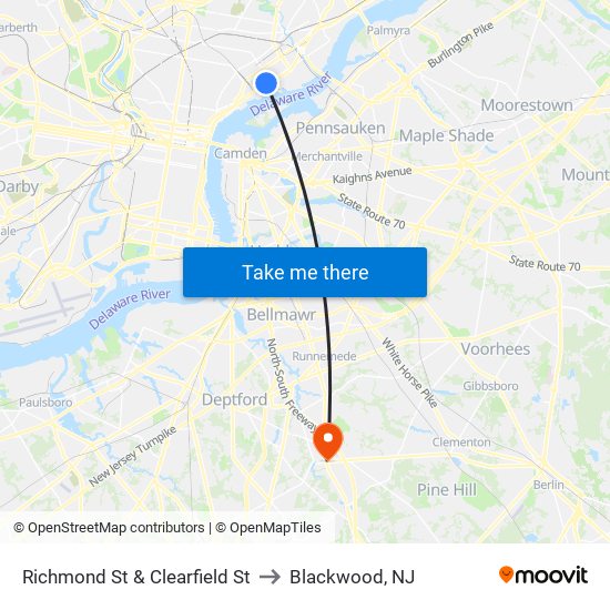 Richmond St & Clearfield St to Blackwood, NJ map