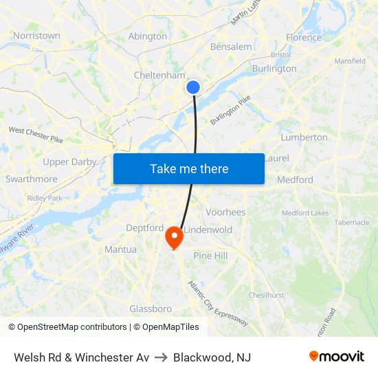 Welsh Rd & Winchester Av to Blackwood, NJ map