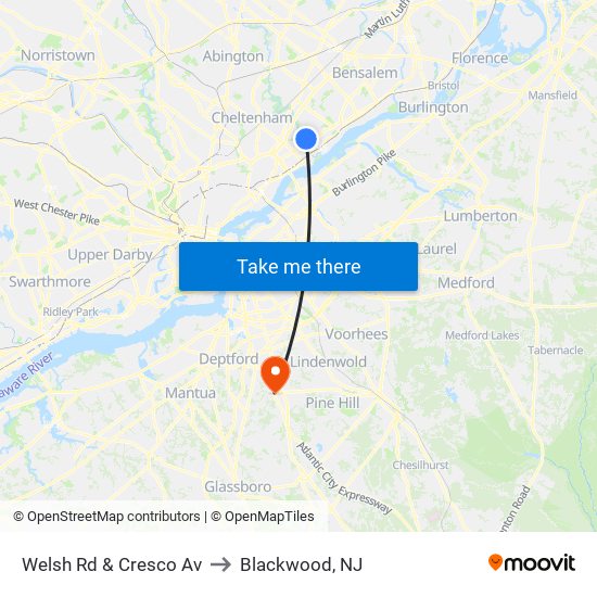 Welsh Rd & Cresco Av to Blackwood, NJ map