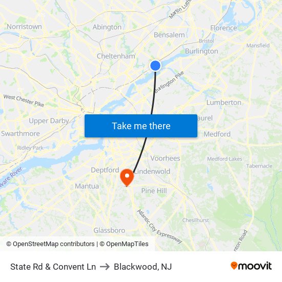 State Rd & Convent Ln to Blackwood, NJ map