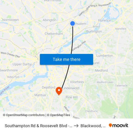 Southampton Rd & Roosevelt Blvd - FS to Blackwood, NJ map