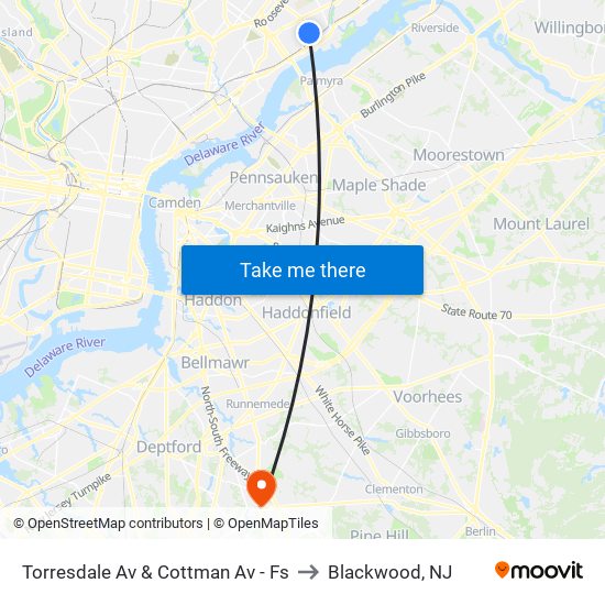 Torresdale Av & Cottman Av - Fs to Blackwood, NJ map