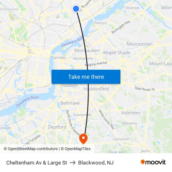 Cheltenham Av & Large St to Blackwood, NJ map
