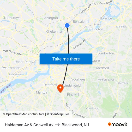 Haldeman Av & Conwell Av to Blackwood, NJ map