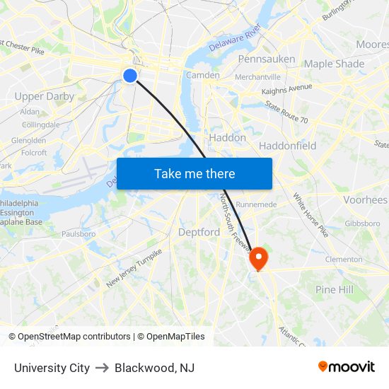 University City to Blackwood, NJ map