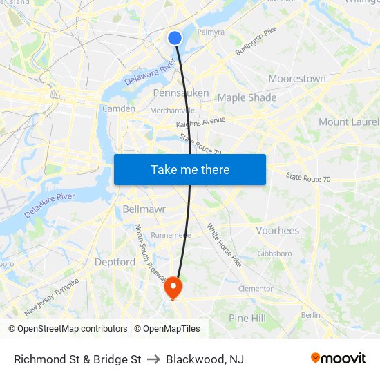 Richmond St & Bridge St to Blackwood, NJ map