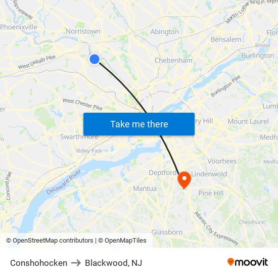 Conshohocken to Blackwood, NJ map