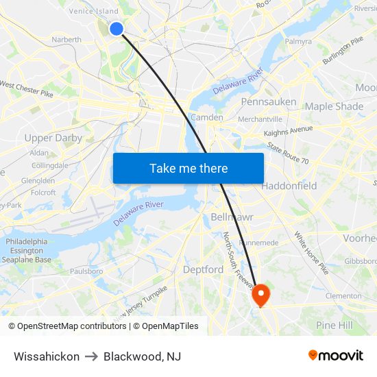 Wissahickon to Blackwood, NJ map