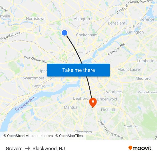 Gravers to Blackwood, NJ map