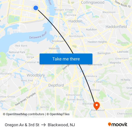 Oregon Av & 3rd St to Blackwood, NJ map