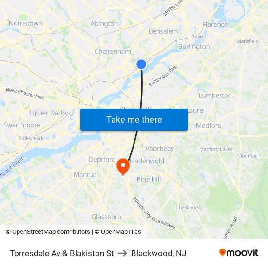 Torresdale Av & Blakiston St to Blackwood, NJ map