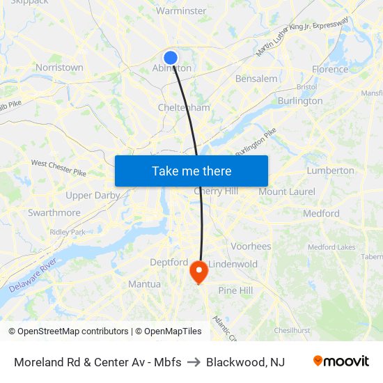 Moreland Rd & Center Av - Mbfs to Blackwood, NJ map