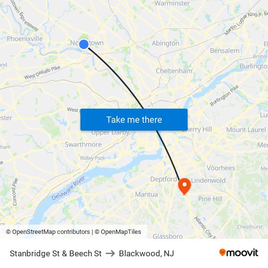 Stanbridge St & Beech St to Blackwood, NJ map