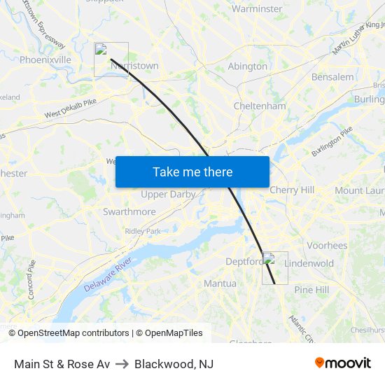 Main St & Rose Av to Blackwood, NJ map