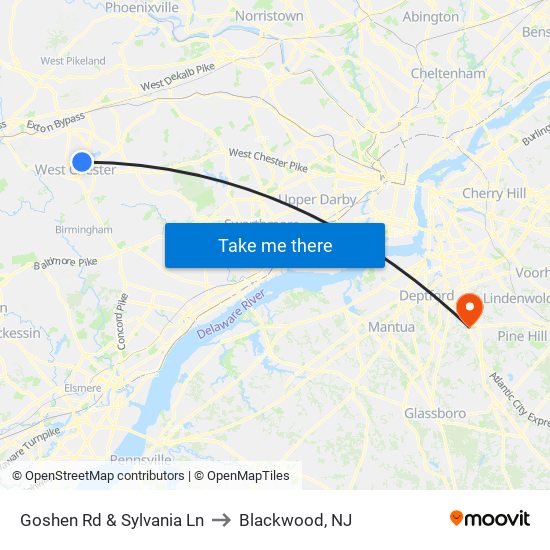 Goshen Rd & Sylvania Ln to Blackwood, NJ map
