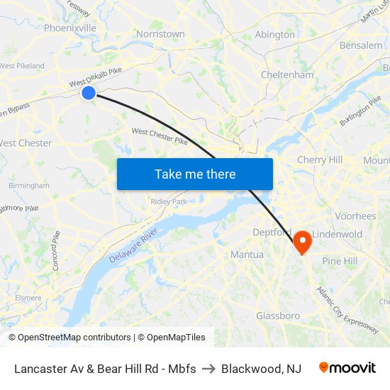 Lancaster Av & Bear Hill Rd - Mbfs to Blackwood, NJ map