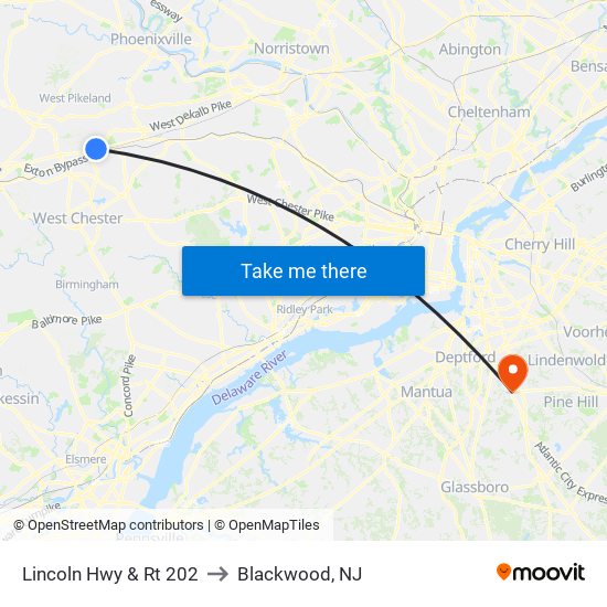 Lincoln Hwy & Rt 202 to Blackwood, NJ map