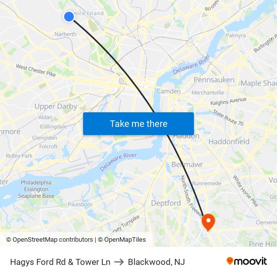 Hagys Ford Rd & Tower Ln to Blackwood, NJ map