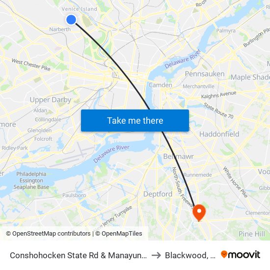 Conshohocken State Rd & Manayunk Rd to Blackwood, NJ map