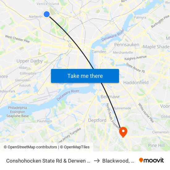 Conshohocken State Rd & Derwen Rd to Blackwood, NJ map