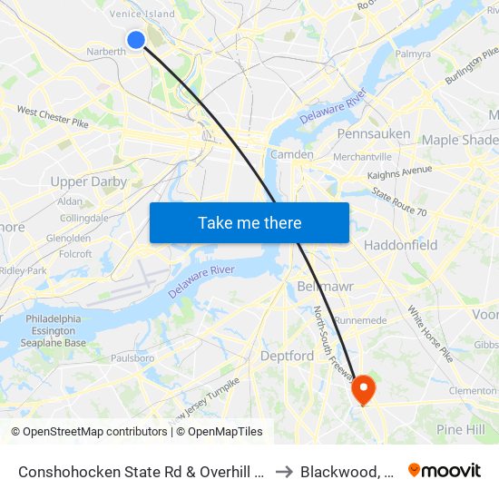 Conshohocken State Rd & Overhill Rd to Blackwood, NJ map