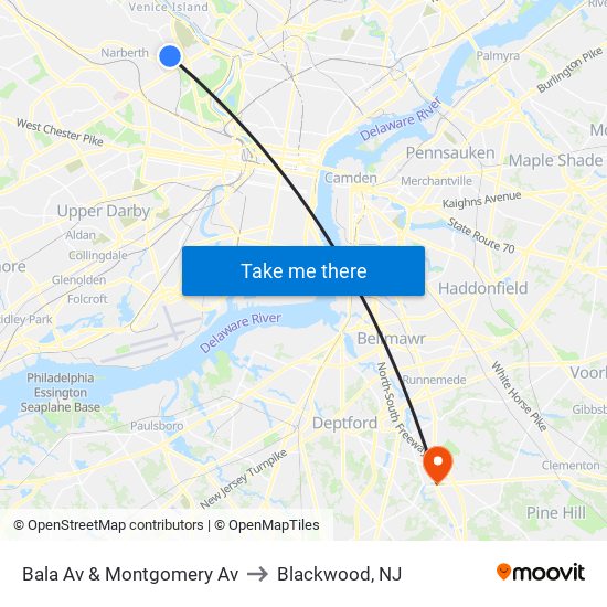 Bala Av & Montgomery Av to Blackwood, NJ map