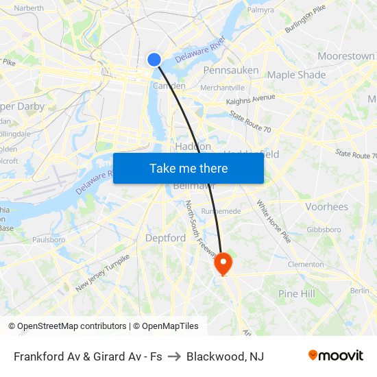 Frankford Av & Girard Av - Fs to Blackwood, NJ map