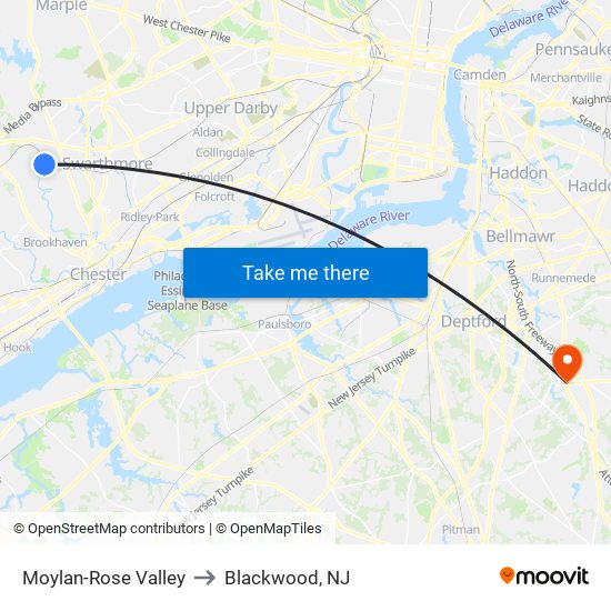 Moylan-Rose Valley to Blackwood, NJ map