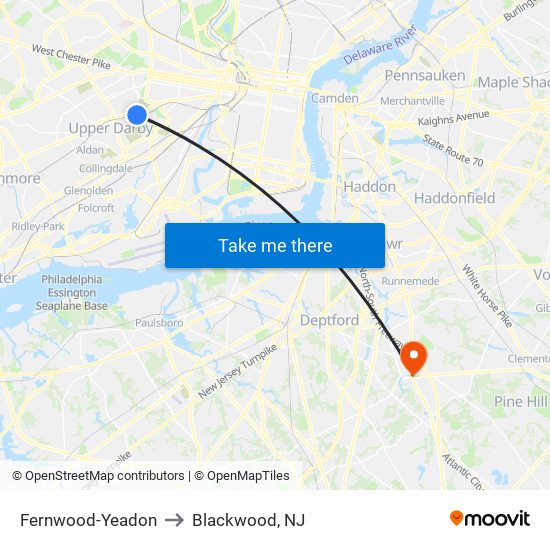 Fernwood-Yeadon to Blackwood, NJ map