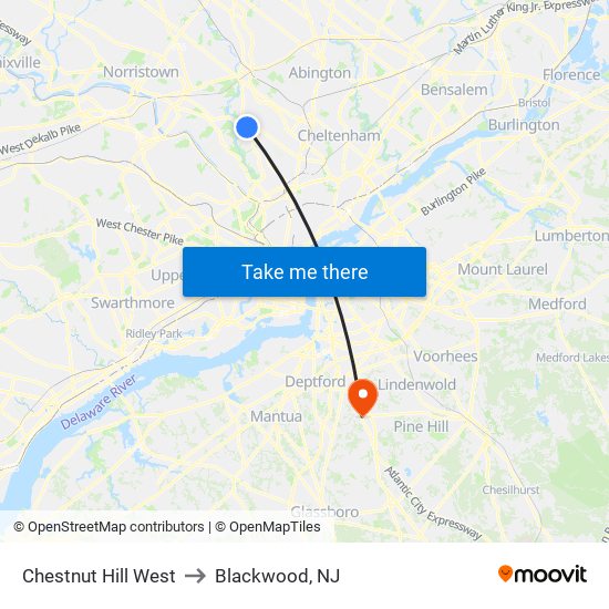 Chestnut Hill West to Blackwood, NJ map