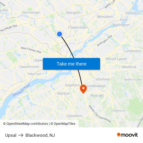 Upsal to Blackwood, NJ map