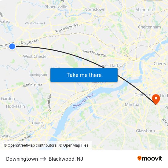 Downingtown to Blackwood, NJ map