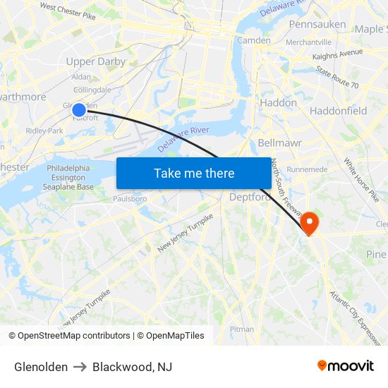 Glenolden to Blackwood, NJ map