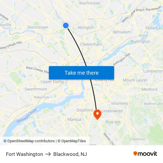 Fort Washington to Blackwood, NJ map