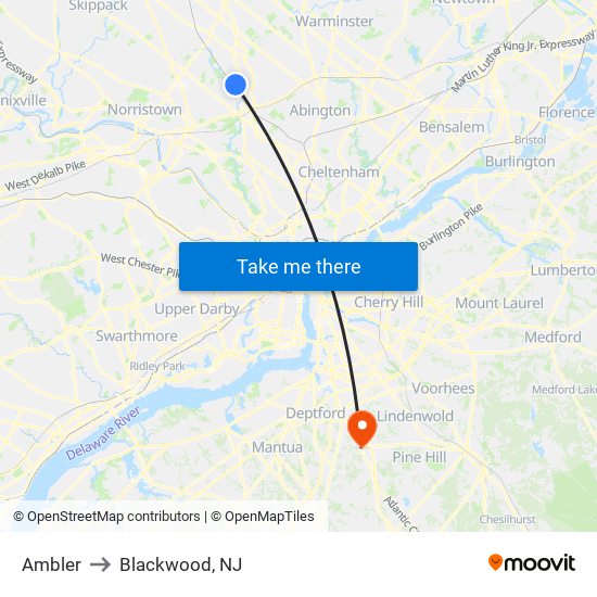 Ambler to Blackwood, NJ map