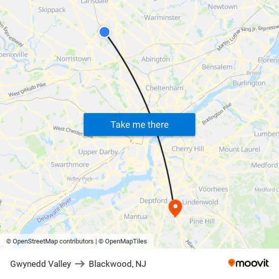 Gwynedd Valley to Blackwood, NJ map